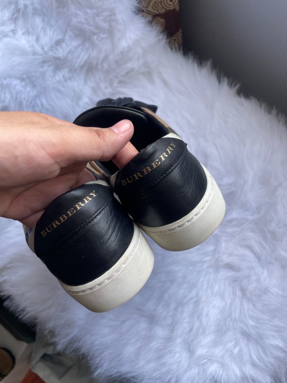 Burberry Black Leather Sneakers with Signature Check Panels - Picture 2 of 7